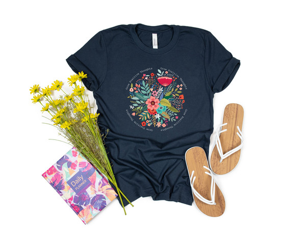 Grow Positive Thoughts Tee, Floral T-shirt, Bohemian Style Shirt, Butterfly Shirt, Trending Right Now, Women's Graphic T-shirt, Love Tee - 4.jpg
