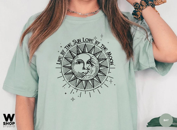 Sun Moon Stars Tee, Celestial Tee, Graphic Tee, Sun Shirt, One with the Sun, Boho Shirt, Vintage Tee, Mystical Tee, Oversized Bohemian - 5.jpg