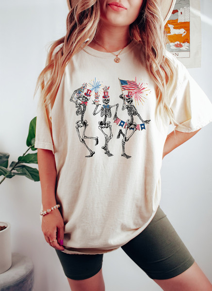 Dancing Skeletons 4th of July Shirt, Patriotic Skeleton Shirts, Dead Inside But Freedom, Happy 4th of July Shirt, Skeleton Fireworks T-Shirt - 1.jpg