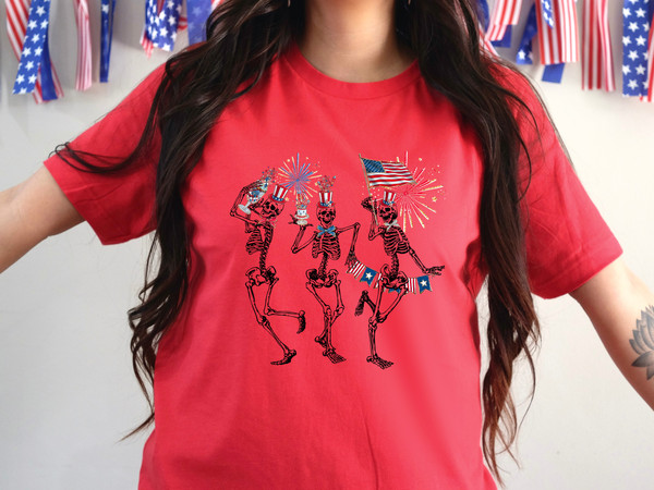 Dancing Skeletons 4th of July Shirt, Patriotic Skeleton Shirts, Dead Inside But Freedom, Happy 4th of July Shirt, Skeleton Fireworks T-Shirt - 3.jpg