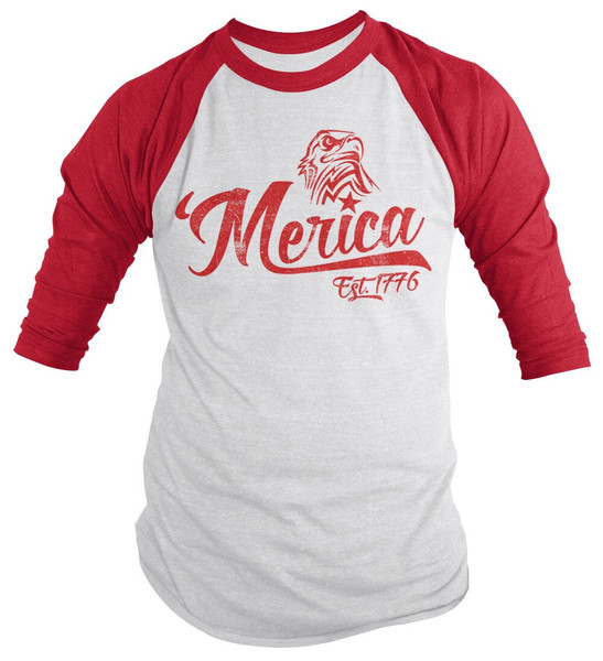 Shirts By Sarah Men's Patriotic 'Merica Est 1776 Eagle Distressed 34 Sleeve Raglan Shirt 4th July Shirt - 9.jpg