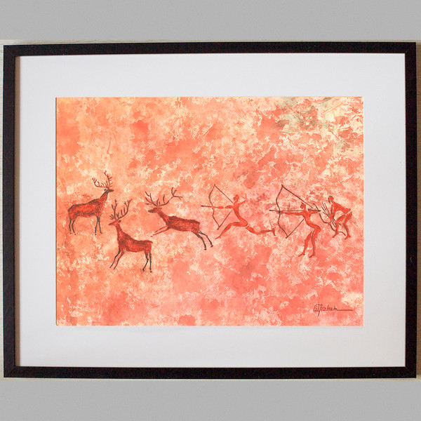 Drawing-of-a-prehistoric-hunters-is-a-modern-abstract-watercolor-drawing-on-paper-Painting-for-interior-as-a-gift-deer-hunting-by-prehistoric-man.jpg