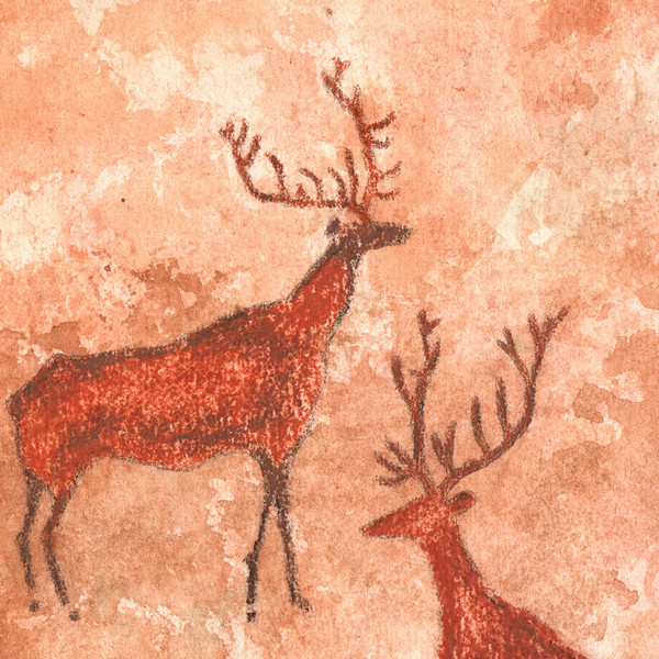 Drawing-of-a-prehistoric-hunters-is-a-modern-abstract-watercolor-drawing-on-paper-Painting-for-interior-as-a-gift-deer-hunting-by-prehistoric-man.jpg