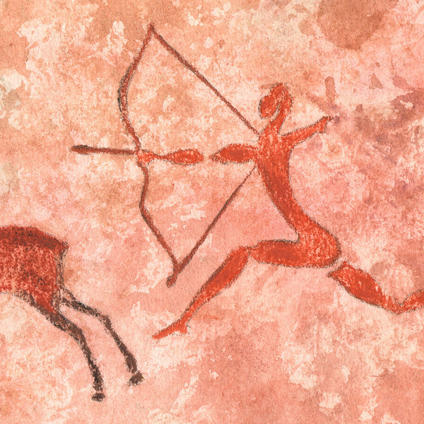 Drawing-of-a-prehistoric-hunters-is-a-modern-abstract-watercolor-drawing-on-paper-Painting-for-interior-as-a-gift-deer-hunting-by-prehistoric-man.jpg