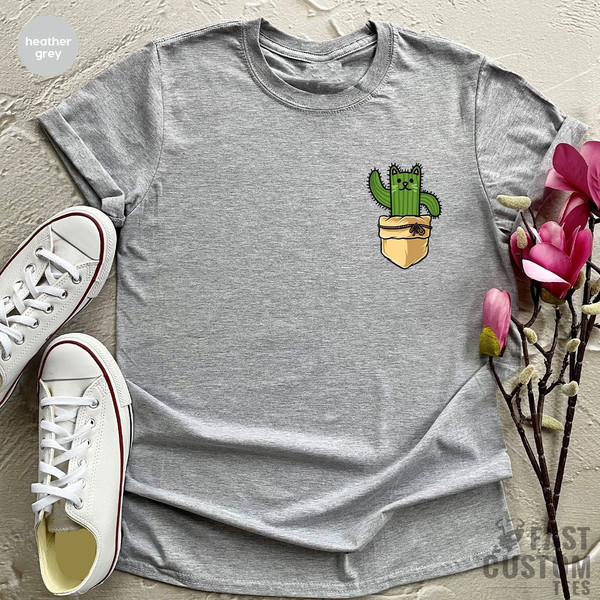 Cat Pocket Shirt, Cat Lover Gift, Cute Cactus Kids Shirt, Cactus Toddler Shirt, Animal Lover Shirt, Cat Birthday Gift, Cute Cat Shirt - 1.jpg