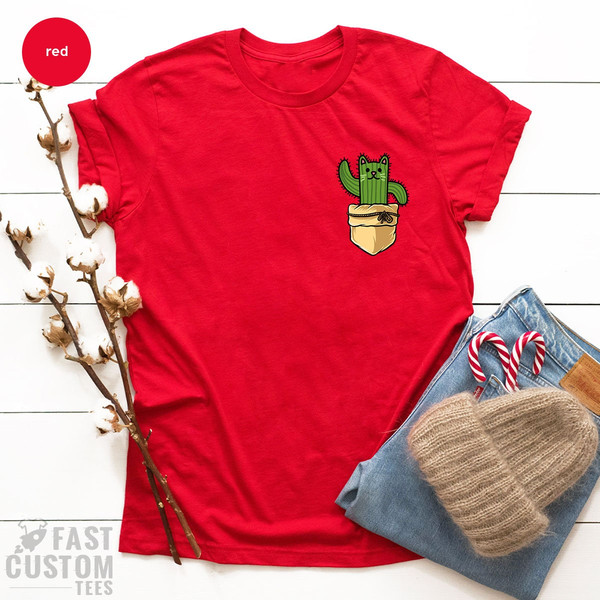 Cat Pocket Shirt, Cat Lover Gift, Cute Cactus Kids Shirt, Cactus Toddler Shirt, Animal Lover Shirt, Cat Birthday Gift, Cute Cat Shirt - 7.jpg