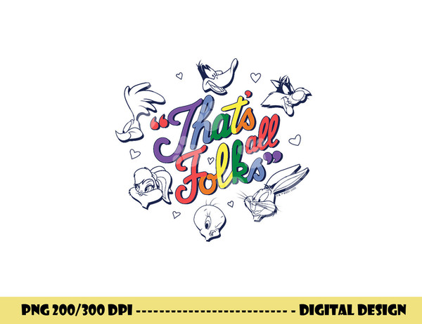 Looney Tunes That s All Folks Group Faces Rainbow Text V2  png, sublimation .jpg
