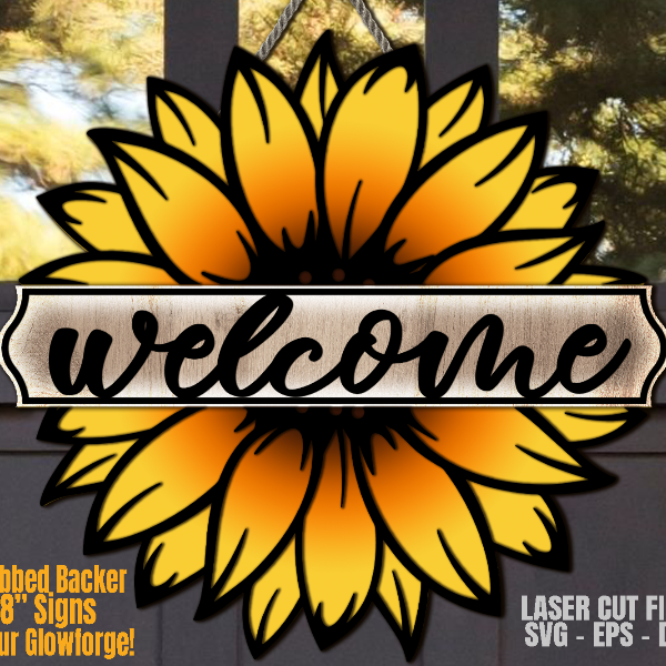 Sunflower Welcome Sign SVG Laser Cut Files Sunflower Door Hanger SVG Sunflower SVG Glowforge Files 2 DXF.png