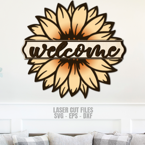 Sunflower Welcome Sign SVG Laser Cut Files Sunflower Door Hanger SVG Sunflower SVG Glowforge Files 4.png
