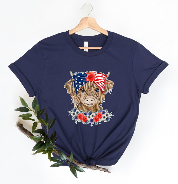 Patriotic Cow Shirt, 4th Of July T-Shirt, Independence Day Shirt, America Flag, Highland Cow Tee, Cow Bandana USA Tees, American Cow T-shirt - 2.jpg