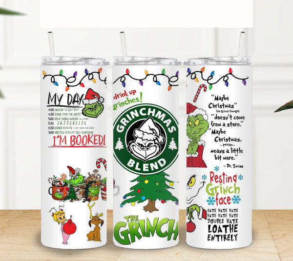 Christmas grinch collage tumbler  Grinchmas tumbler  Christmas gift  20oz Skinny tumbler with lid and straw.jpg