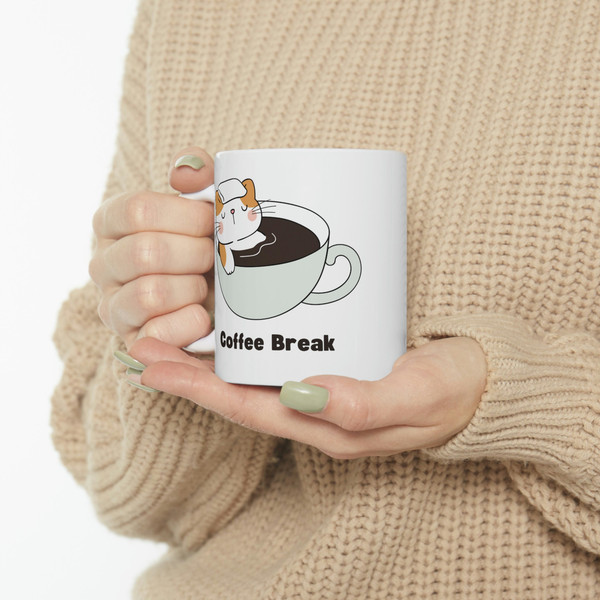 Coffee Break Ceramic Mug 11oz, Coffee Lover Ceramic Mug, Mug Gift for Coffee Lover, Mug for Animal Lover - 10.jpg