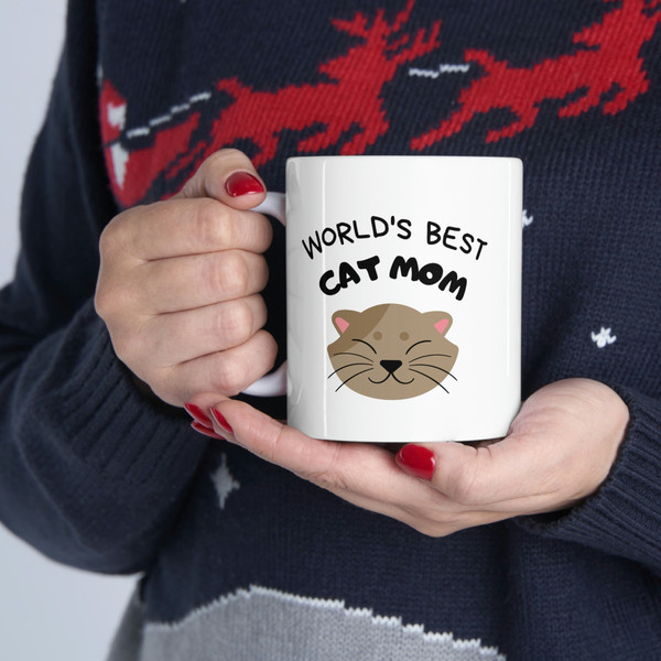 World's Best Cat Mom Ceramic Mug 11oz, Cat Mom Mug, Cat Lover Mug, Animal Lover Mug, Mug Gift for Cat Mom, Ceramic Mug - 1.jpg