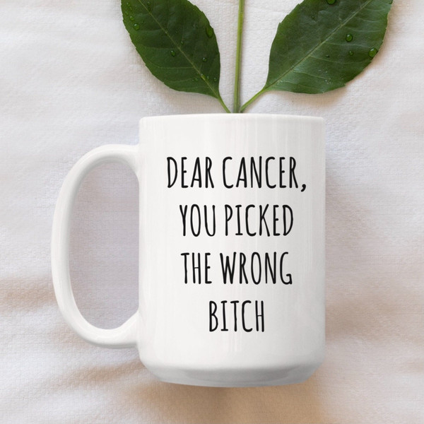 Cancer Survivor Mug, Breast Cancer Patient Gift, Chemotherapy Coffee Mug Cancer Awareness Gifts Cancer You Picked the Wrong Bitch Cup - 2.jpg