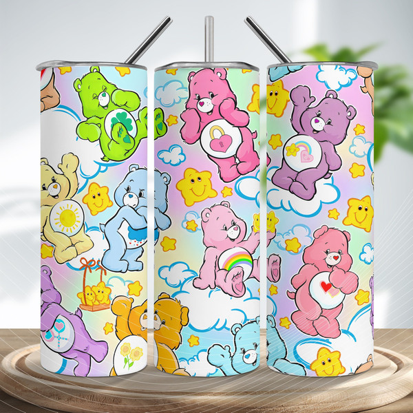 80s Cartoon Tumbler Wrap, 80s Cartoon Skinny Tumbler, Cute Bear Tumbler, Cute Cartoon Design, Coffee Cute Bears Skinny Tumbler wrap.jpg