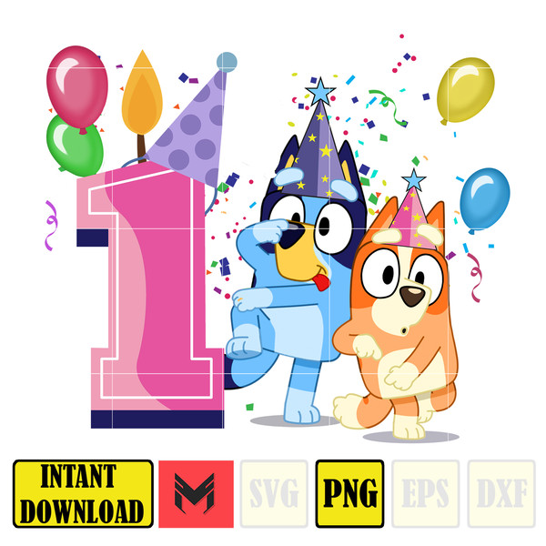 Bluey Birthday 1 Years Old PNG Download, Bluey & Bingo Birth - Inspire ...