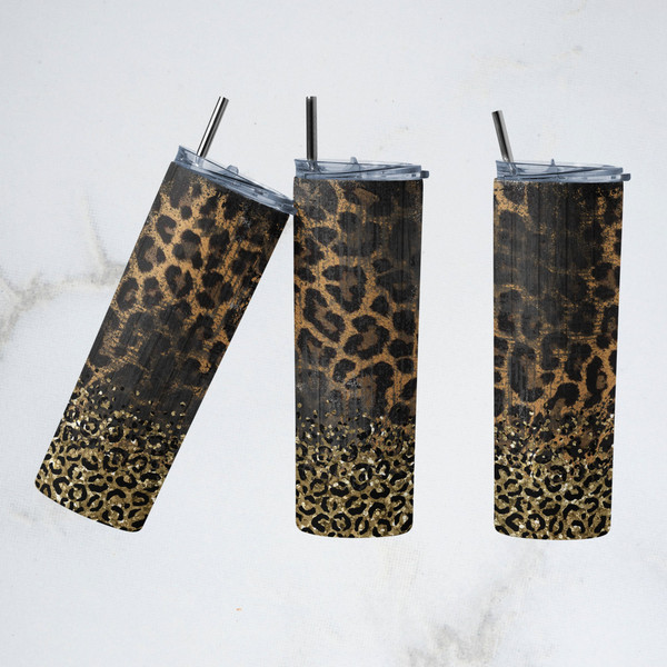20 oz Skinny Tumbler Sublimation Design Template Glitter Gold leopard Horizontal Leopard Straight Design Digital Download PNG.jpg