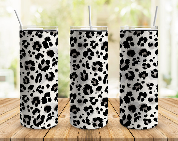 Monochrome Leopard Print Straight Tumbler, Seamless Design, Seamless Skinny Tumbler.jpg