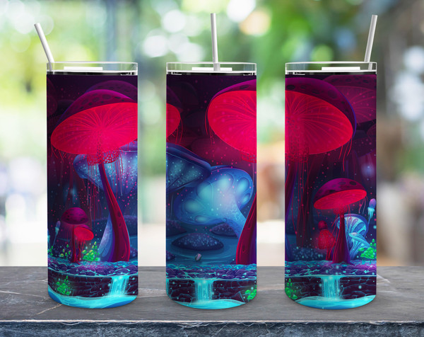 Mushroom Planet Straight Tumbler, Seamless Design, Seamless Skinny Tumbler.jpg