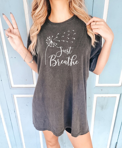 Just Breathe Meditation Shirt for Women, Yoga Dandelion Shirt for Her, Cute Shirt for Yoga Instructor, Boho Windflower Shirt for Meditation - 2.jpg