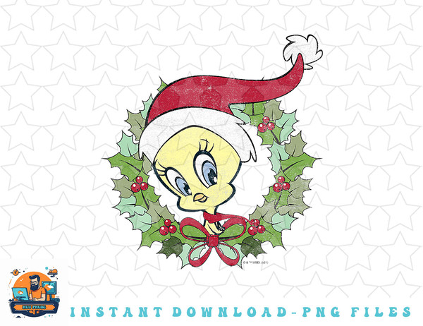 Looney Tunes Tweety Bird Christmas Wreath Santa Hat png, sublimation, digital download.jpg