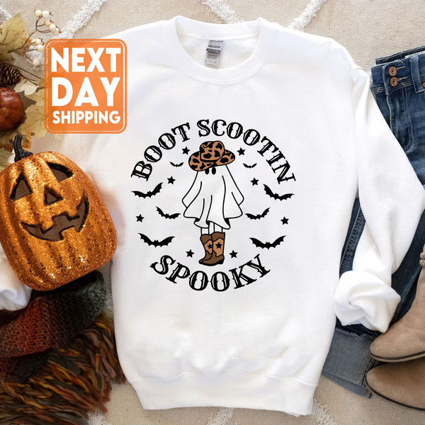 Boot Scoot Spooky  Sweatshirt, Western Ghost Shirt, Retro Halloween Hoodie, Cowboy Ghost Shirt, Western Halloween Crewneck - 1.jpg