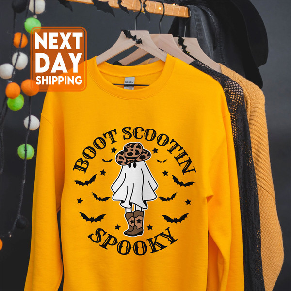 Boot Scoot Spooky  Sweatshirt, Western Ghost Shirt, Retro Halloween Hoodie, Cowboy Ghost Shirt, Western Halloween Crewneck - 4.jpg
