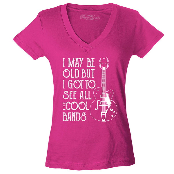 I May be Old but I Got to See All The Cool Bands Women's V-Neck T-Shirt Slim Fit - 3.jpg