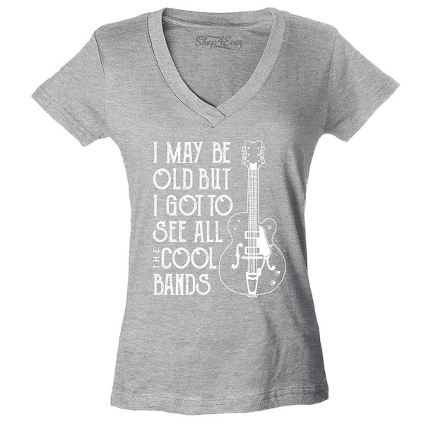 I May be Old but I Got to See All The Cool Bands Women's V-Neck T-Shirt Slim Fit - 4.jpg