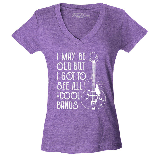 I May be Old but I Got to See All The Cool Bands Women's V-Neck T-Shirt Slim Fit - 6.jpg