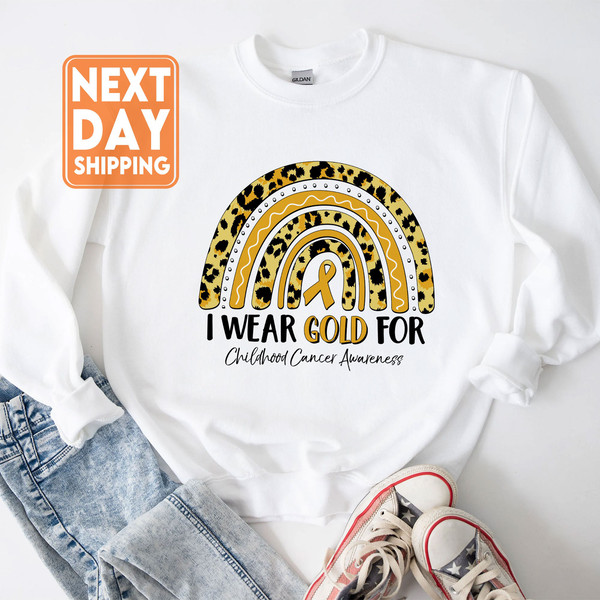 I Wear Gold For Childhood Cancer Awareness Sweatshirt, Childhood Cancer Shirt, Motivational Tee, Childhood Cancer Awareness, Cancer Support - 3.jpg