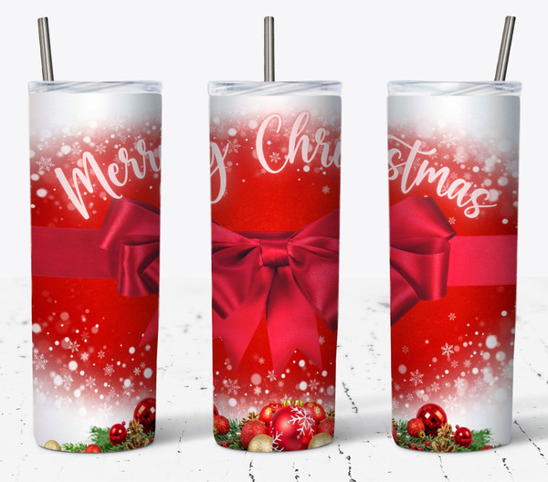 Merry Christmas Red Ribbon, Christmas Tumbler, Christmas Skinny Tumbler.Jpg