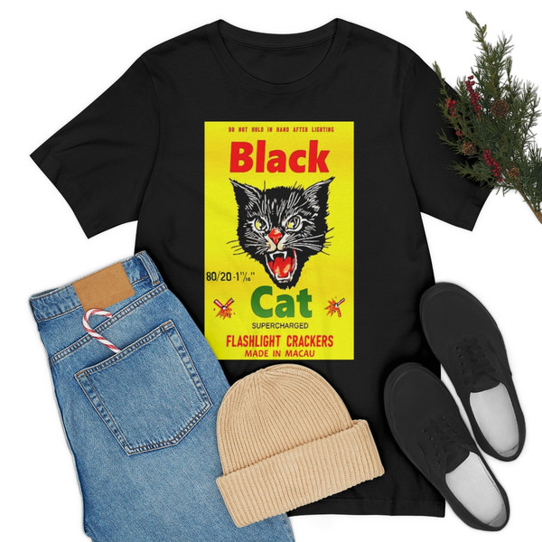 Retro, Vintage Black Cat Firecracker Unisex Jersey Short Sleeve Tee - 2.jpg