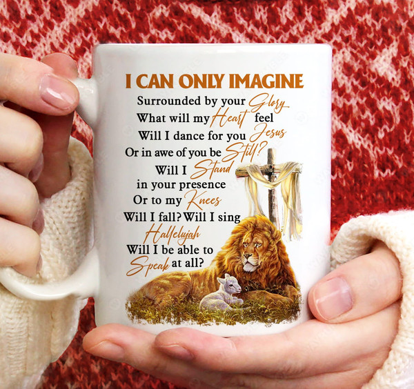 Big lion, Wooden cross, Lamb drawing, I can only imagine - Jesus White Mug_2364.jpg