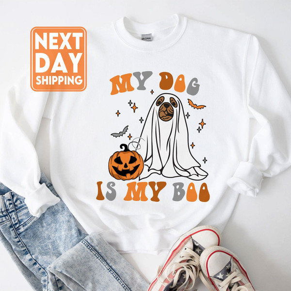 Ghost Dog Halloween Sweatshirt Cute Dog Ghost Sweater My Dog 