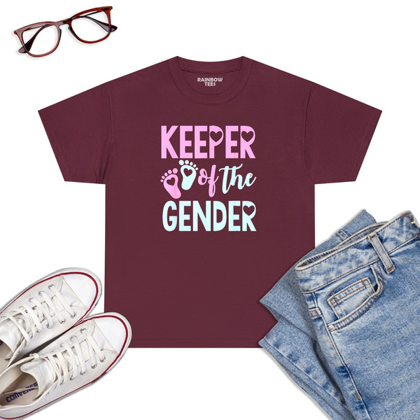 Gender-Reveal-Keeper-Of-The-Gender-T-Shirt,-Gender-Reveal-T-Shirt-Maroon.jpg