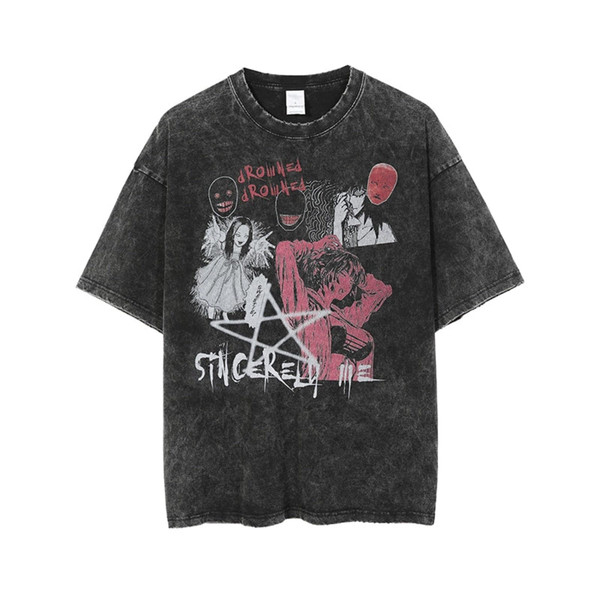 Unisex Hip Hop Streetwear Oversize T Shirt Women Man Thriller Comic Graphics T-Shirt Summer Washed Old FuJiang Anime Top Tees - 1.jpg