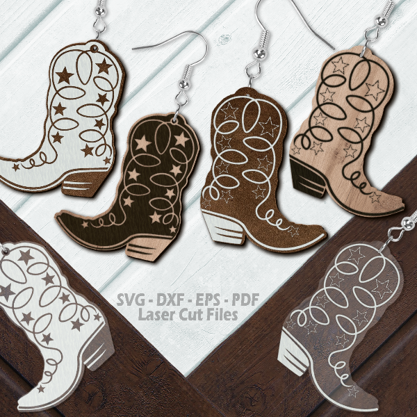 Cowboy Boot Earrings SVG Laser Cut Files Cowboy Boot SVG Cowgirl Boot SVG Western Earrings SVG Glowforge Files DXF.png