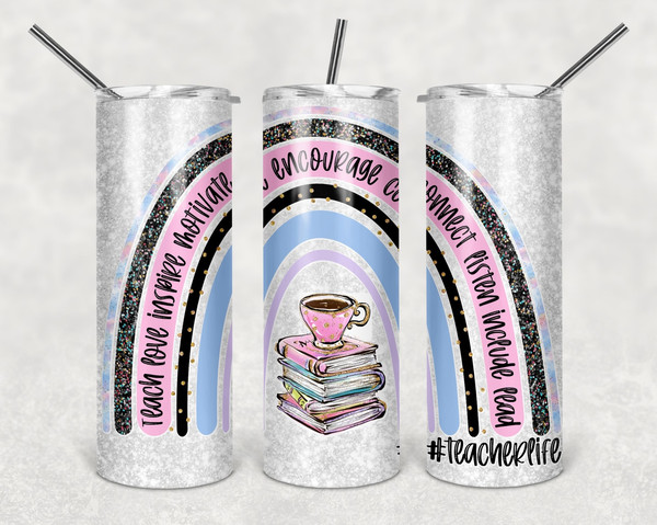 Teacher Tumbler Teach Love Inspire Steel Tumbler With Straw And