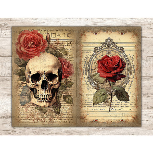 Watercolor Roses Printable Journal Kit with Ephemera for junk