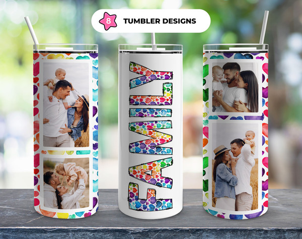 Family Photo Love Hearts 20oz Straight Tumbler Wrap Seamless Design PNG.jpg