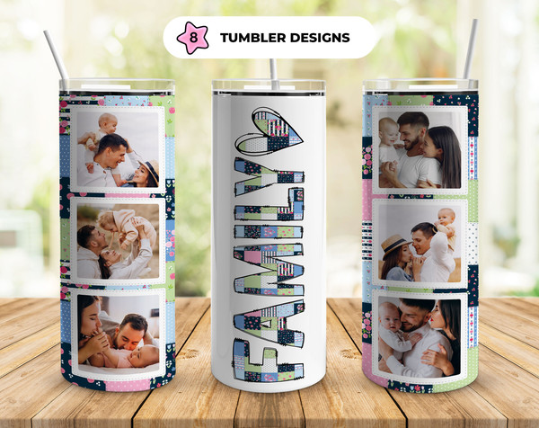 Family Photo Patchwork 20oz Straight Tumbler Wrap Seamless Design PNG.jpg