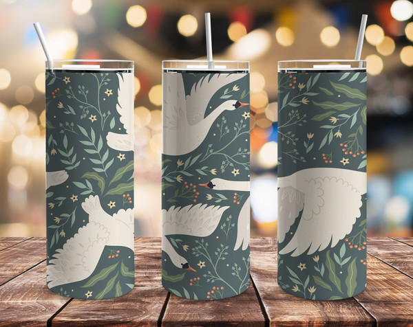 Flying Swans 20oz Straight Tumbler Wrap Seamless Design PNG.jpg