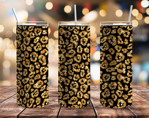 Gold Leopard Print 20oz Straight Tumbler Wrap Seamless Design PNG.jpg