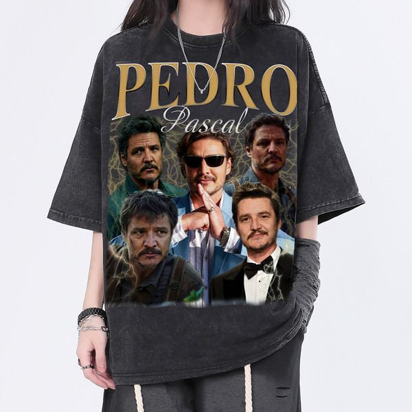 Pedro Pascal Vintage Washed Shirt, Actor Retro 90s T-Shirt, Fans Gift For Women, Tribute Celebrity Shirt For Men - 1.jpg