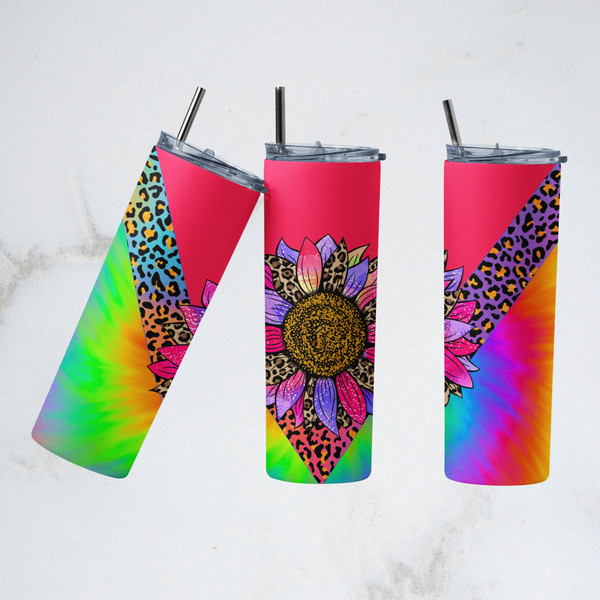 Tie Dye Skinny Tumblers with Lids and Straws, Colorful Rainbow