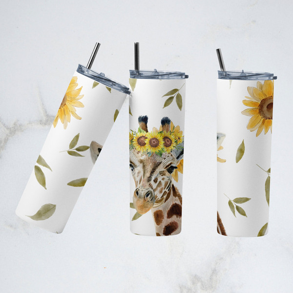 Giraffe Flower Tumbler, Giraffe Flower Straight Skinny Tumbl