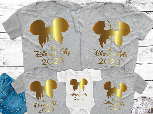 Disney Castle Family Trip 2023 Shirts, Disneyworld Gold Foil Shirts Mickey and Minnie Family shirts First Disney Trip matching Family shirts - 2.jpg