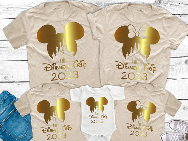 Disney Castle Family Trip 2023 Shirts, Disneyworld Gold Foil Shirts Mickey and Minnie Family shirts First Disney Trip matching Family shirts - 3.jpg