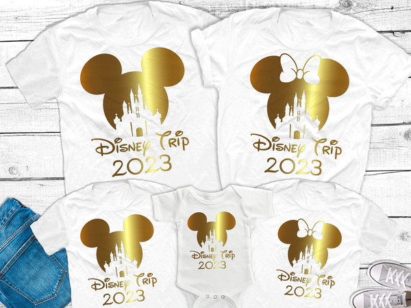 Disney Castle Family Trip 2023 Shirts, Disneyworld Gold Foil Shirts Mickey and Minnie Family shirts First Disney Trip matching Family shirts - 5.jpg
